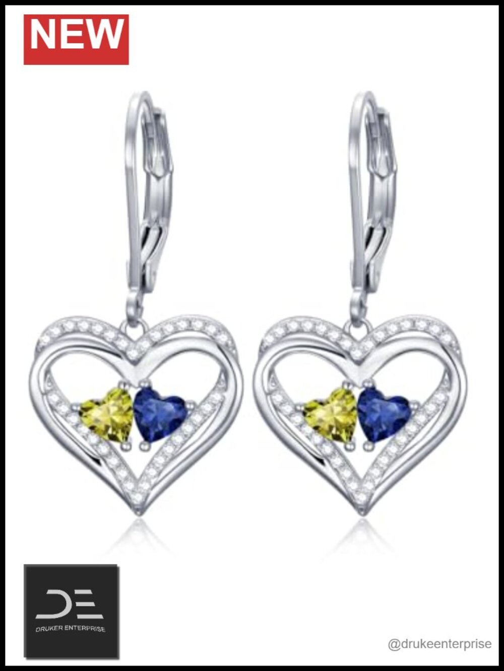 Double Heart Cubic Zirconia Birthstone Leverback Dangle Earrings Gift for Women